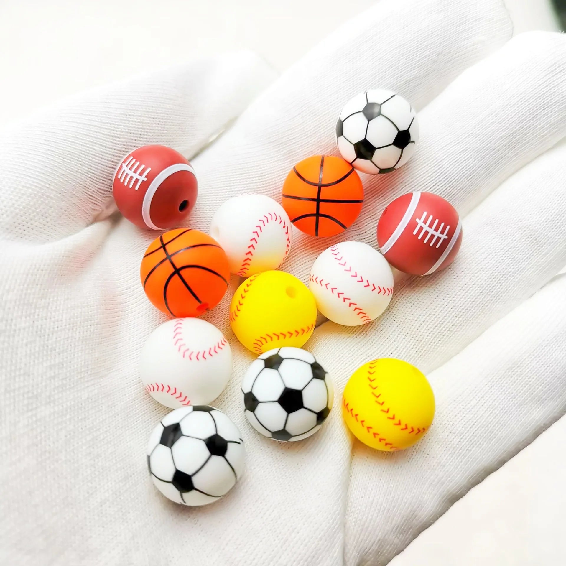 15mm Baby Teething Soft Round Printing Sports Series Silicone Baseball Volleyball Football Beads Baby DIY Accessories