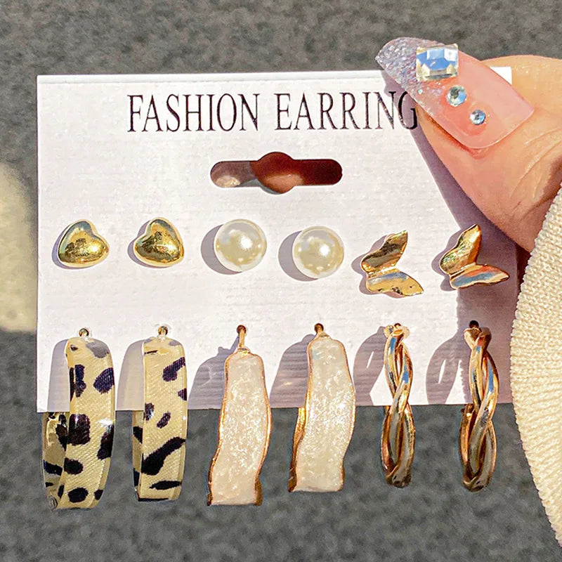 Vintage Gold Butterfly Drop Earrings Set For Women Leopard Acrylic Dangle Earrings 2022 Trend Pearl Set of Earrings Jewelry
