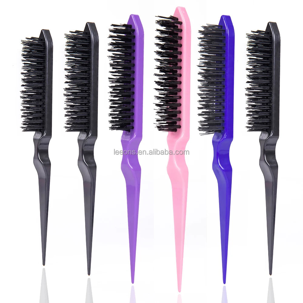 Three Row Teasing Hair Brush Edge Control Rat Tail Colorful Waterproof Home Use Hairdressing Fluffy Hair Styling Nylon Bristle