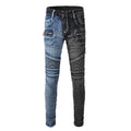 Vintage Blue Biker Men's Denim Jeans Casual Skinny Slim Fit Stretch Plus Size Winter Hip Hop Stack Cargo Motorcycle Pants