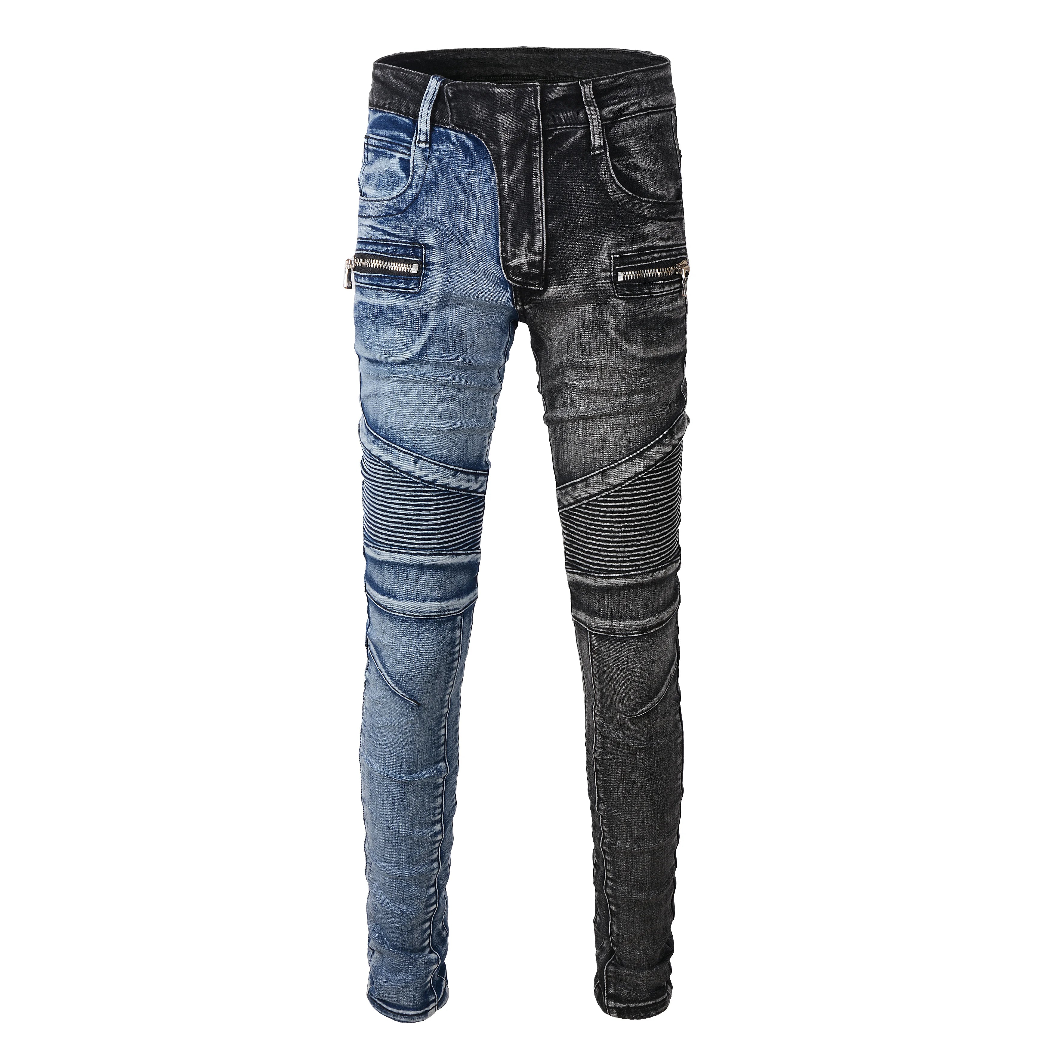 Vintage Blue Biker Men's Denim Jeans Casual Skinny Slim Fit Stretch Plus Size Winter Hip Hop Stack Cargo Motorcycle Pants