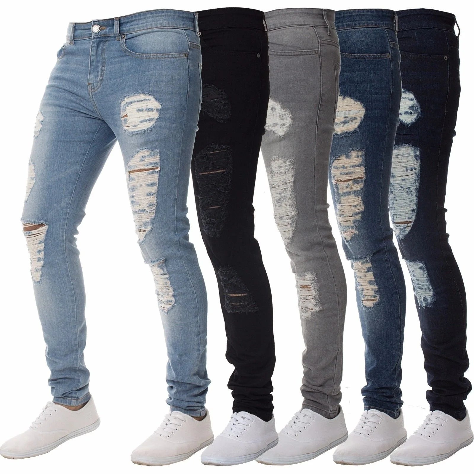 2025 Men Long Pants Ripped Jeans Casual Pencil Denim Trousers Europe Style Slim All Match Handsome Zipper Jeans