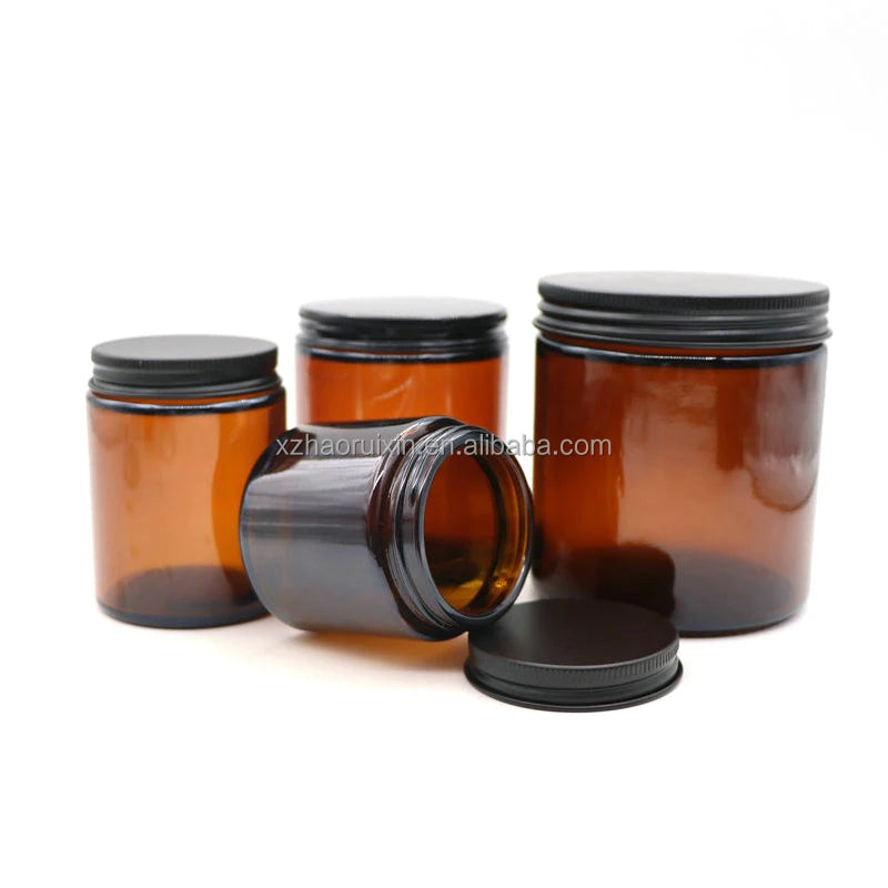 Amber Glass Candle Jars 4oz 5oz 8oz 16oz with Screw Cap Lid Hot Stamping Surface for Home Use Bulk Candle Storage