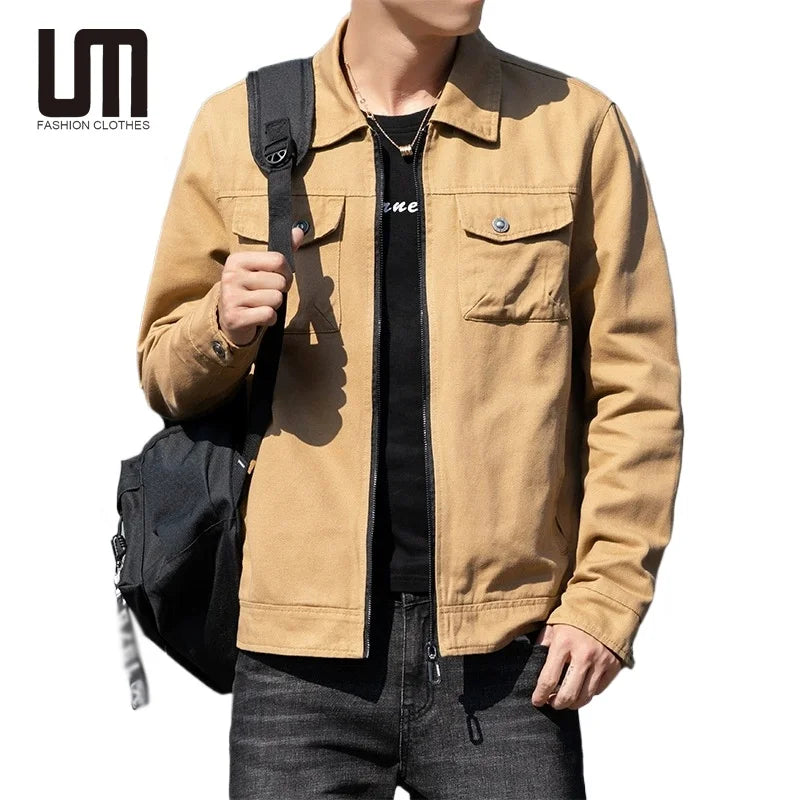 Liu Ming Clothing Manufacturers Custom 2025 Spring Autumn Casual Men Casual Turn Down Collar Zipper Coats Long Sleeve Jackets
