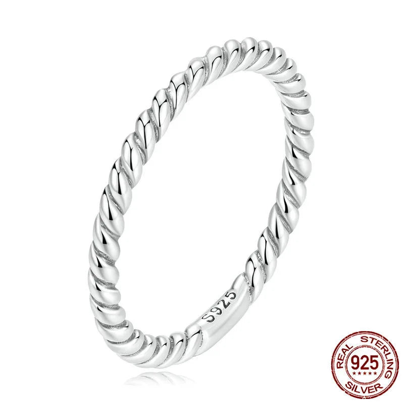 Twisted Ring Stackable Rings Wholesale R.GEM. S925 Silver Sterling Simple Eternity Band 0.2cm Classic Party Wedding Anniversary