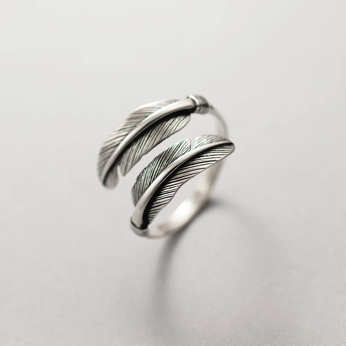 Vintage Silver Jewelry S925 Sterling Silver Feather Style Rings for Women J9944