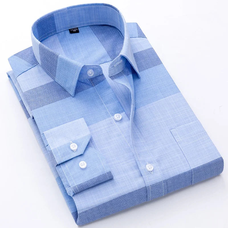 New Brand Shirts Men Long Sleeve Formal Classic Plaid Casual Soft Comfortable Single Pocket Button Down Youthful Camisa Social