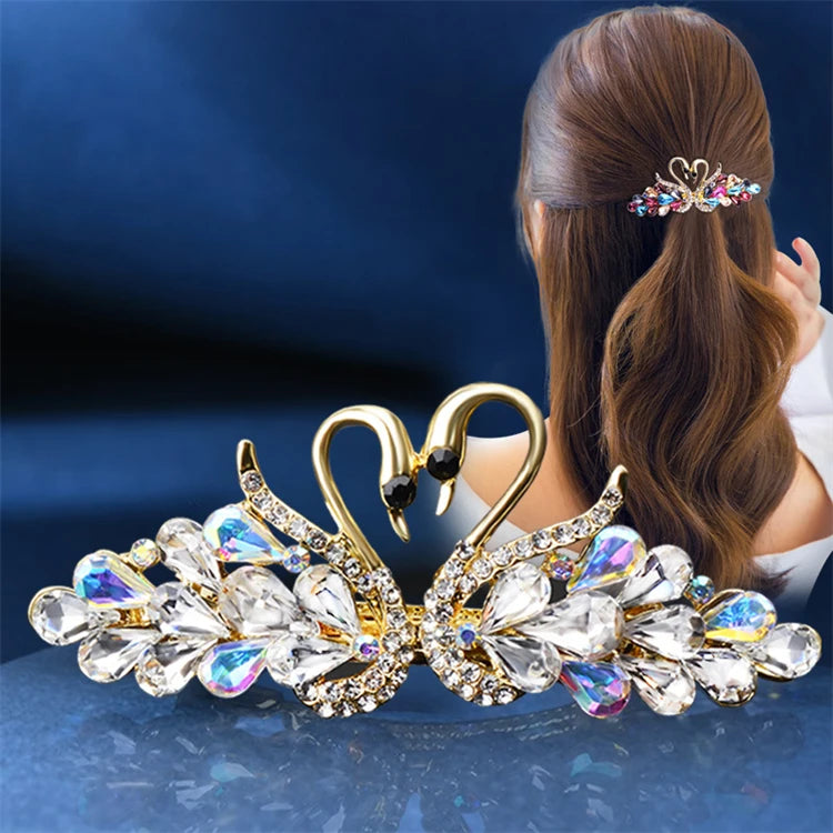 Korean Rhinestone Pearl Hair Clip Women Crystal Bow Hair Accessories Rhinestone Top Clip Spring Hair Clip
