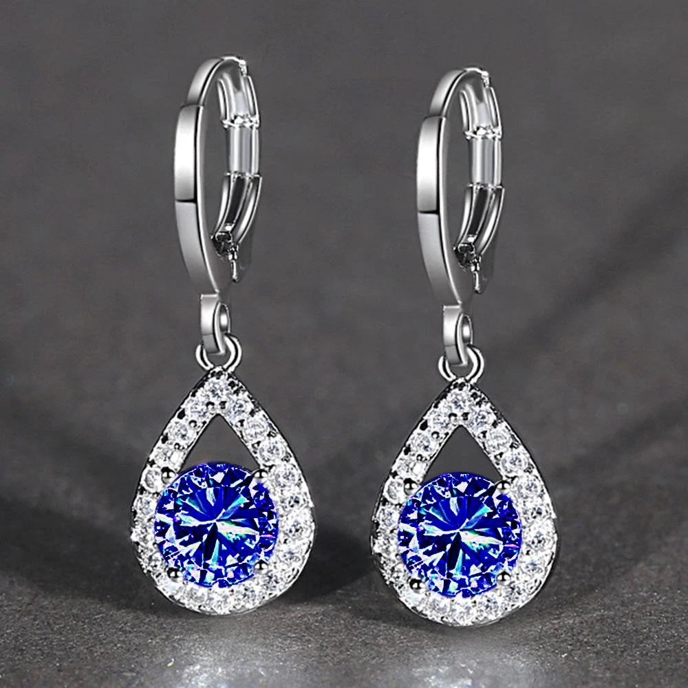CAOSHI Wholesale Cubic Zircon Silver Coating Hoop Earring Round Cut Water Drop Shape Pendant Drop Earrings Elegant Ladies Women
