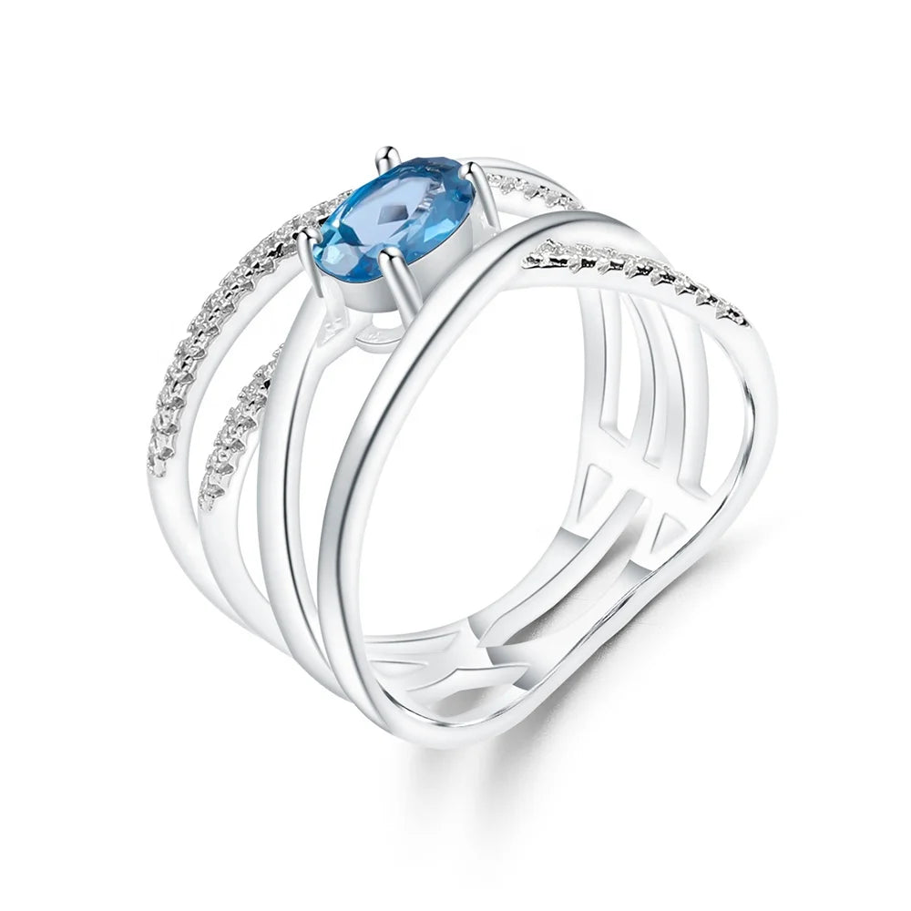 Abiding Natural London Blue Topaz Rings 925 Silver Custom Women Style Rings