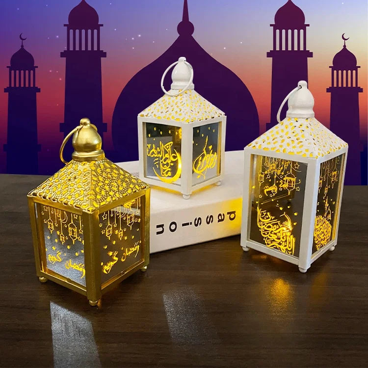2021 Ramadan Decorations Table Decor Lantern with Flickering LED Eid Mubarak Lantern with LED Ramadan Decorative Hanging Lantern