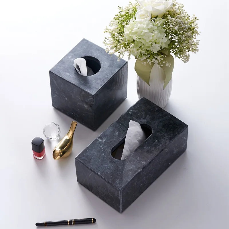 Modern Simple Style Marble Stone Tissue Napkin Paper Box Living Room Bathroom Waterproof Marble Tissue Box Holder Storage