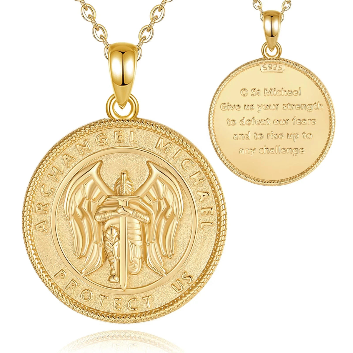 925 Sterling Silver 18K Gold Plated Jewelry Religious Amulet Archangel St. Michael Saint Medal Pendant Necklace MegaBDM