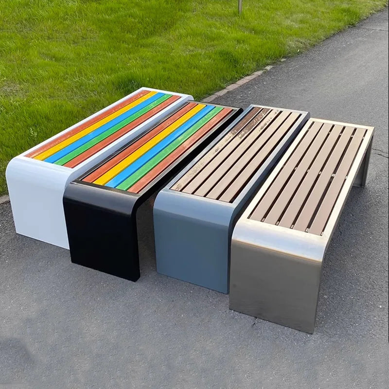 Colorful Outdoor Iron Art Bench Simple Modern Design Durable Rest Furniture for Parks and Courtyards