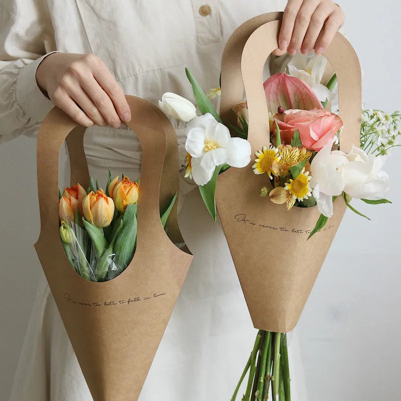 Bouquet Florist Gift Box Valentine's Day Paper Daisy Flower Packaging Kraft Paper Bags Flower Box With Handle