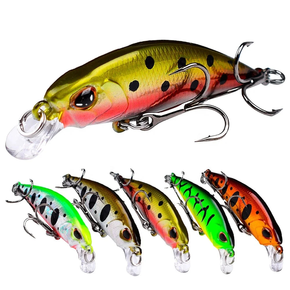 Retail 5.3cm-4.6g 6 Colors Minnow Bait 3D Eye Submerge Freshwater Bait Lure