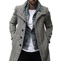 Fashion Winter Men Jacket Overcoat Warm Clothes Outwear Long Button Cardigan Plaid Print Blends Male Oversized Loose Coat