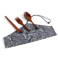 Japanese Style Student Portable Tableware Wooden Chopsticks Fork Spoon Travel Cutlery Set With Cloth Bag