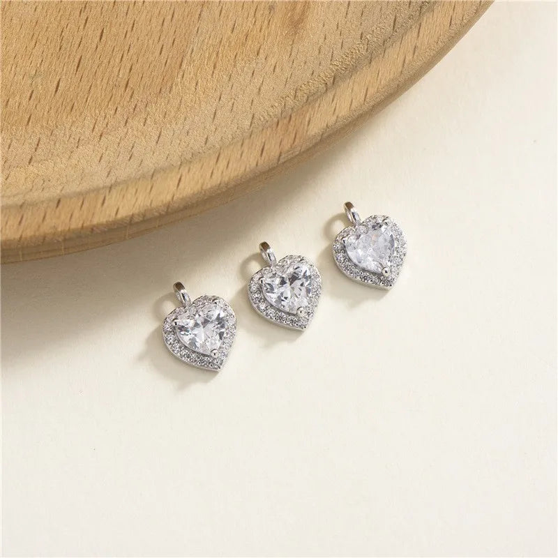 New Style 925 Sterling Silver Heart Zircon Pendant Charms for Girls Jewelry Making