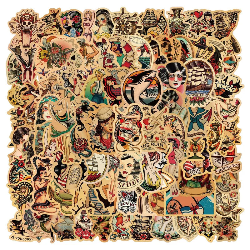100PCS Retro Stickers for AdultsPin up SailorJerry Stickers and DecalsPinup Girl Vinyl Waterproof for LaptopBumper
