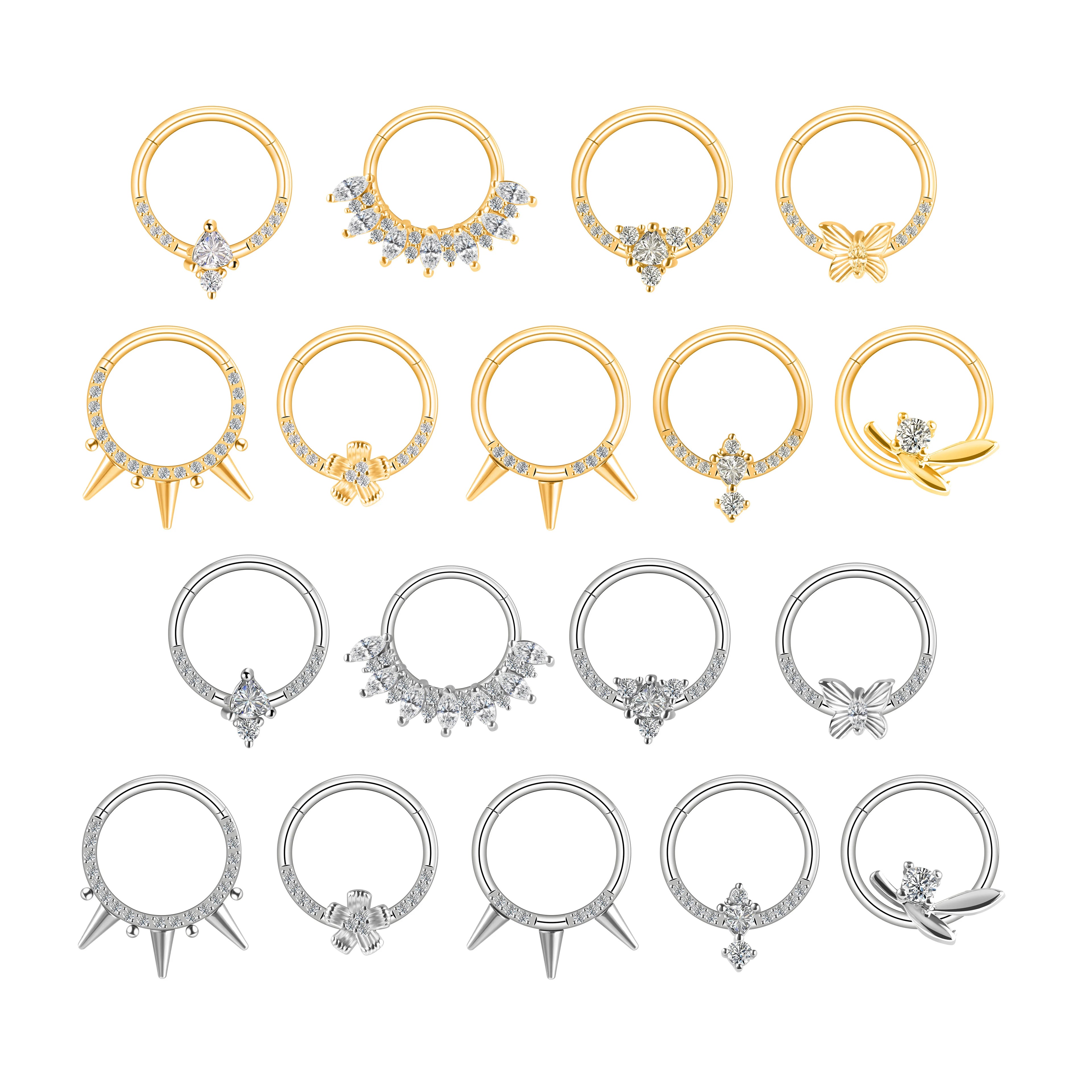 Full Stainless Steel Gold Silver Plated Septum Nose Ring Spike Butterfly Nose Piercing Jewelry