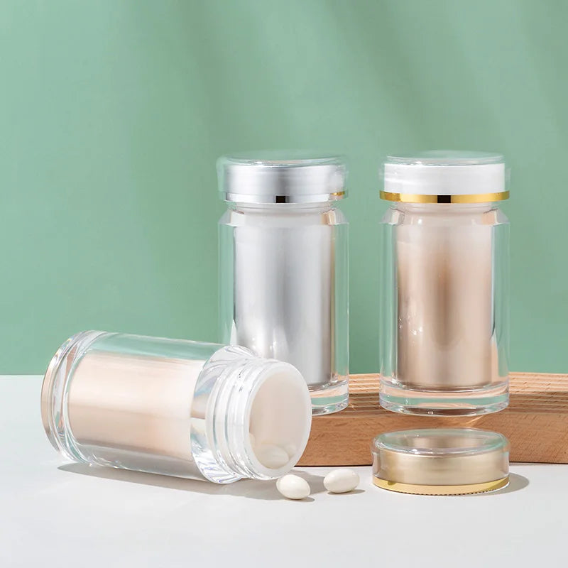 Top Grade 100CC Double Deck Acrylic Bottle Health Care Capsule PS Transparent Pill Container Screw Cap Medicine Storage Cylinder