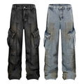 Retro Denim Jeans Street Straight Leg Blue Black Jean Fabric Washed Work Jeansjean Button Baggy Jeans Men