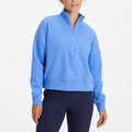 High Neck Oversized Heavyweight Cotton Blue Drop Shoulder Sweatshirt Hoodies Women Blank Fleece Half Zip Pullover Sweatshirt