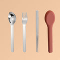 Porter Stainless Steel Utensils with Silicone Carrying Case Spoon Fork Knife for Meals on the Go Travel Cutlery Set for Camping