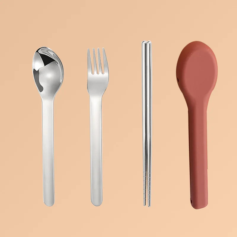 Porter Stainless Steel Utensils with Silicone Carrying Case Spoon Fork Knife for Meals on the Go Travel Cutlery Set for Camping