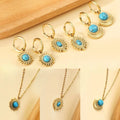 Stainless Steel Turquoise Pendant Necklace Earrings Set Fashion 18k Gold Plated Pendant Earrings Necklace Jewelry Set Women Gift