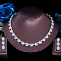 Classic Silver Color White Round Cubic Zirconia Nigerian Women Luxury Engagement Wedding Necklace Jewelry Set for Brides Party
