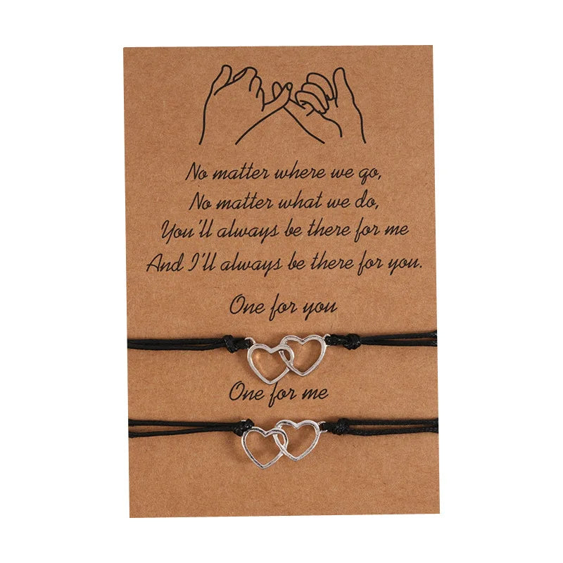 2Pcs Interlocking Heart Charm Bracelets Handmade Jewelry Friendship Gift Best Friend Heart Knot String Couple Bracelets
