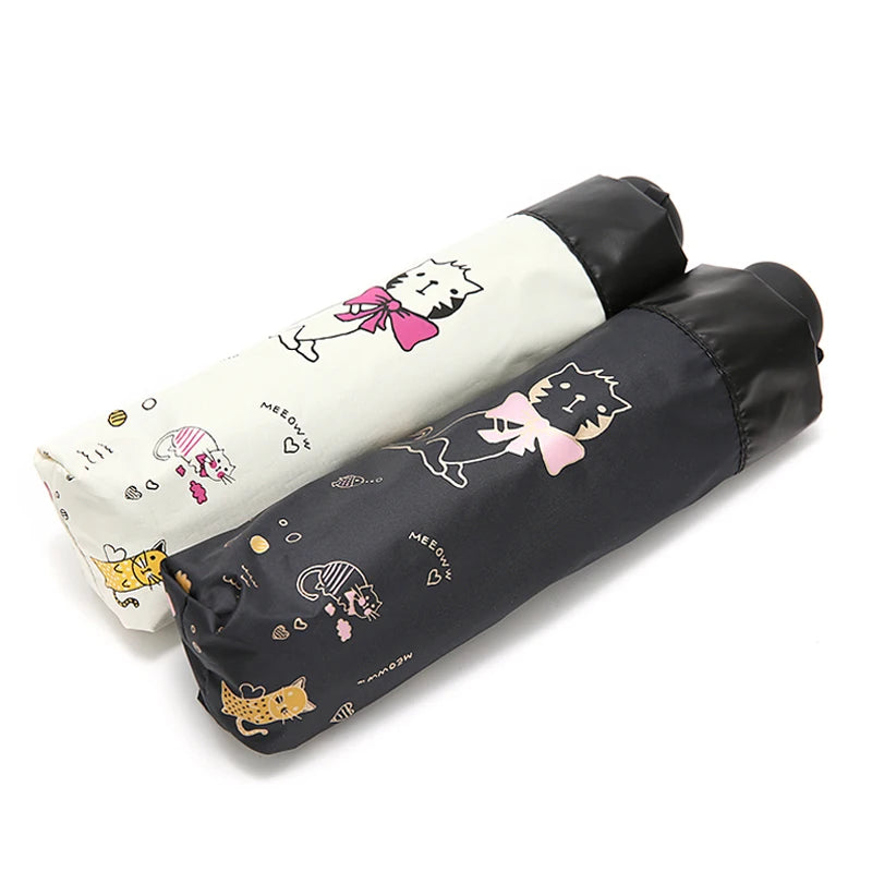 Modern Style Cute Cat Printed Manual Open 3 Folding Sun Umbrellas Personal Straight Umbrella for Summer