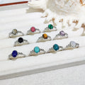 Ins Style Natural Oval Gemstone Jewelry Healing Crystal Ring Rhodonite Malachite Silver Rings for Women Wedding Engagement Gift