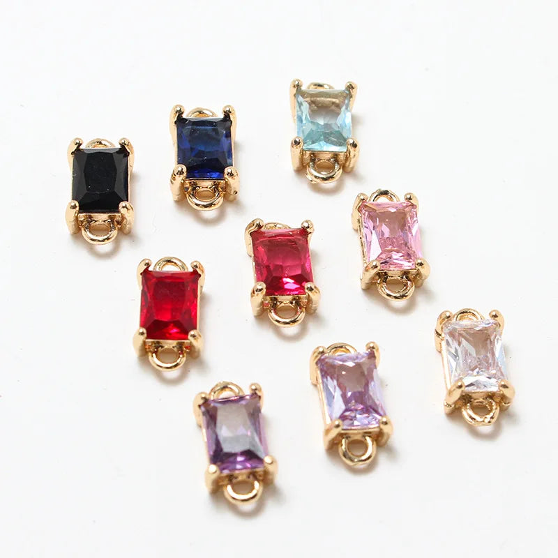 6mm Tiny Shiny Brass Gold Plated CZ Colored Zircon Square Connector Charm Wholesale Jewelry Findings