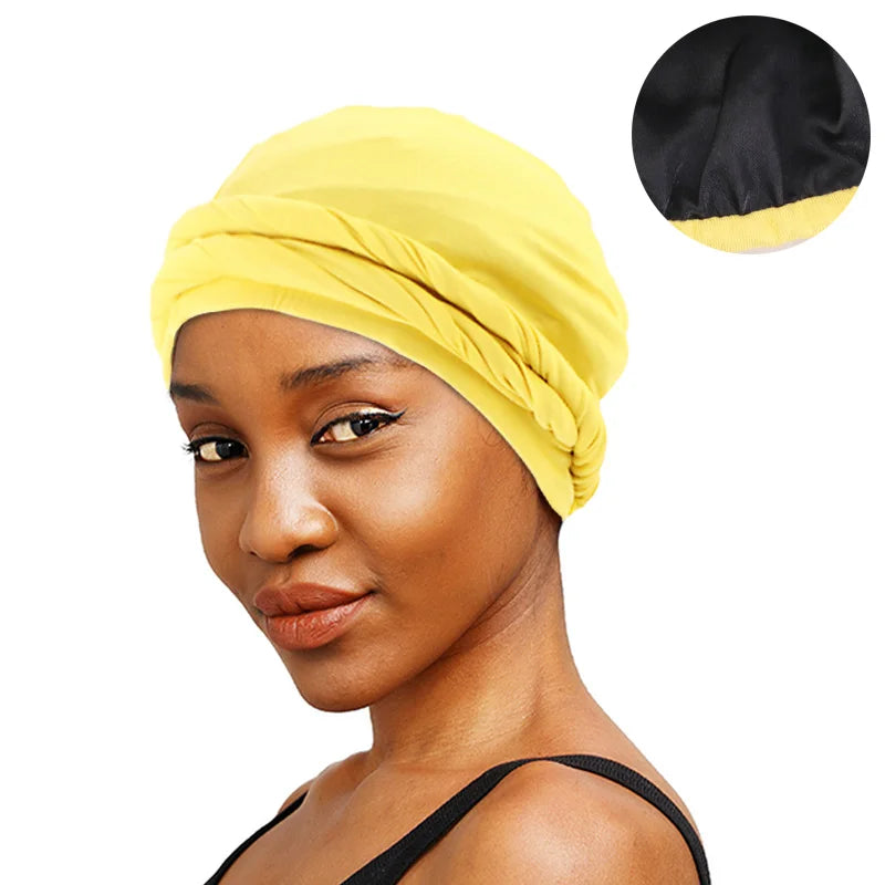 Twist Satin Lined Head Wraps Stretch Durags Sleeping Bonnet Hair Cover Headwraps Halo Turban for Men Women