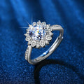 Luxury Silver Plated Wedding Ring for Women Moissanite Ring Sunflower 1 Carat Diamond Gold Plated Classic Engagement Finger Ring