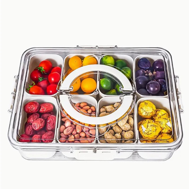 Bpa Free 8 Compartment Eco-Friendly Waterproof Snack Box Container Divided Serving Tray with Lid and Handle