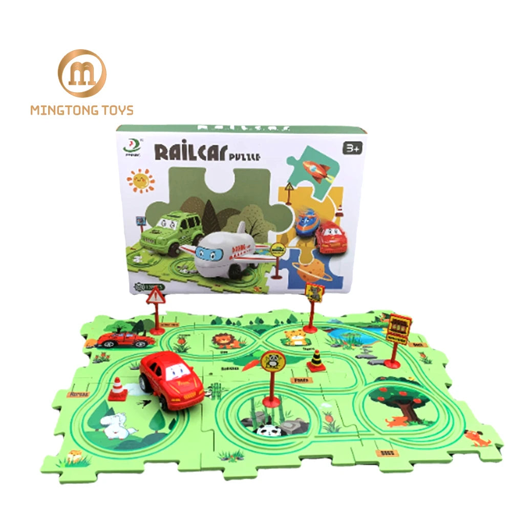 Popular 13pcs DIY Assembled Battery Electric Mini Rail Vehicle Toy Set Puzzle Track Cars for Kids
