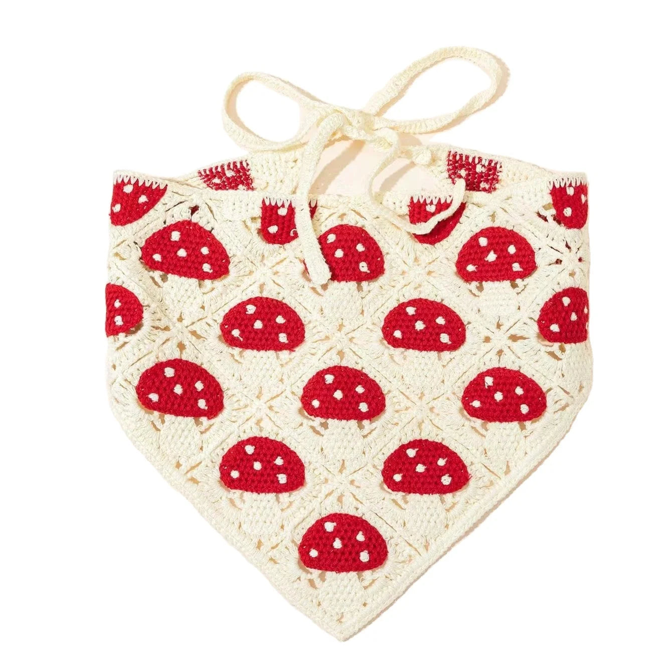 Q&Y Wholesale Custom  Knitted Head Wraps Cottagecore Cute Mushroom Floral Pattern Triangle Headband Boho Crochet Bandanas Women