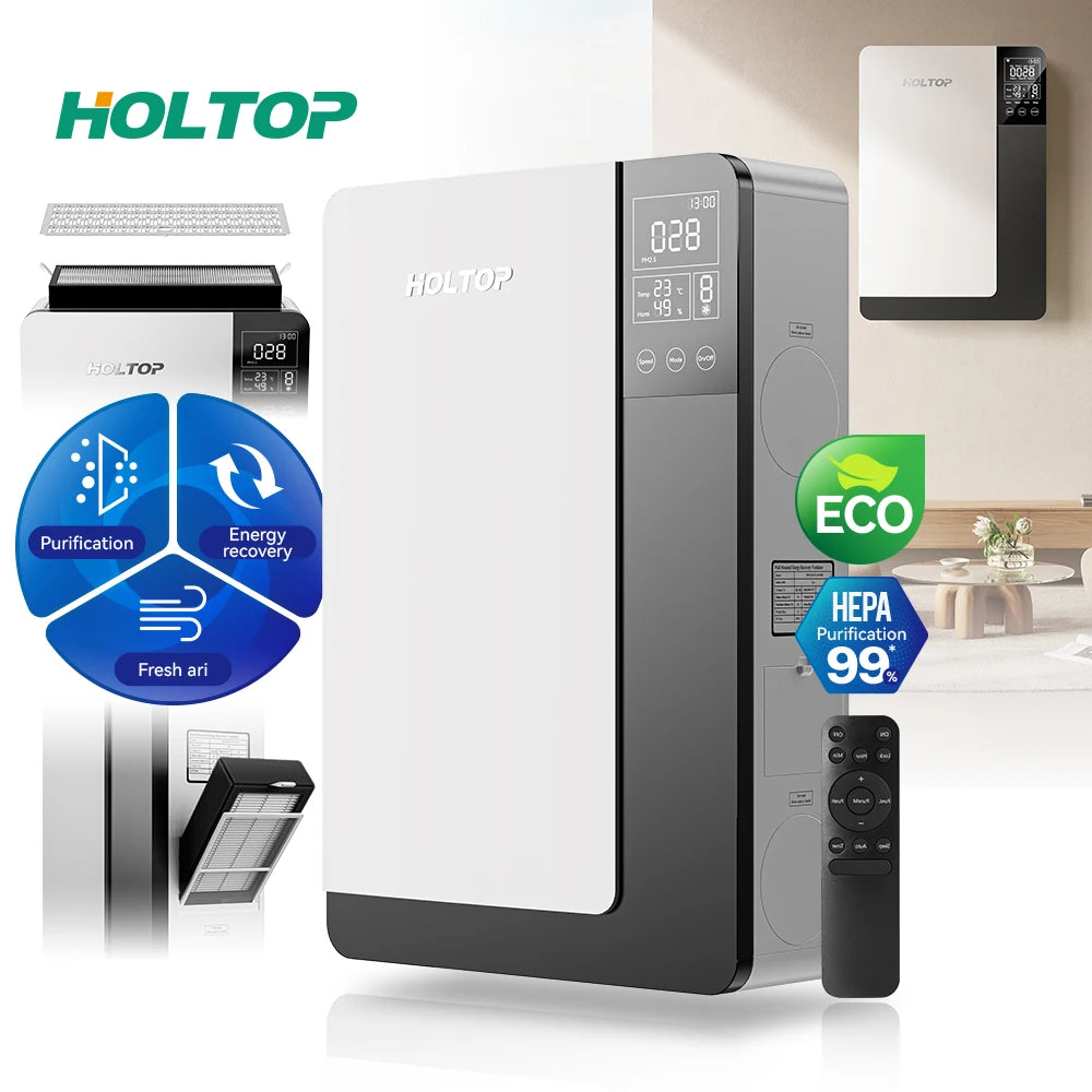 Hospital Air Handling Unit Wall Ventilation Heat Recovery Energy Recovery System 150CMH 8 Speeds Ductless