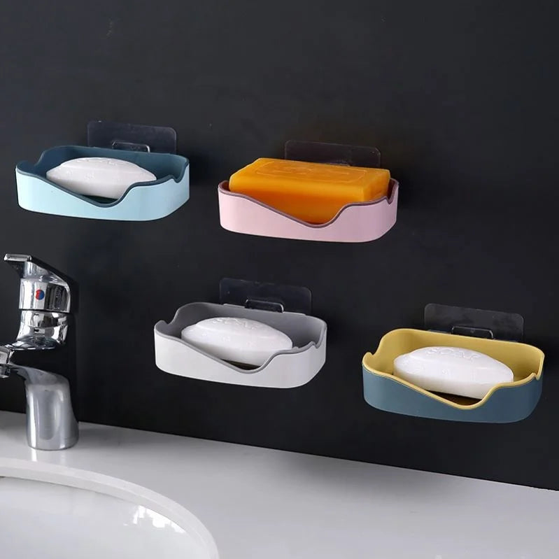 Powerful Seamless Paste Drain Soap Box Creative Double-layer Punch-free Bathroom Shelf Double-color Wall-mounted Soap Box