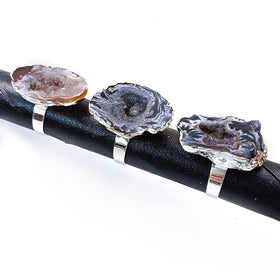 Natural Adjustable Raw Druzy Agate Geode Slice Ring