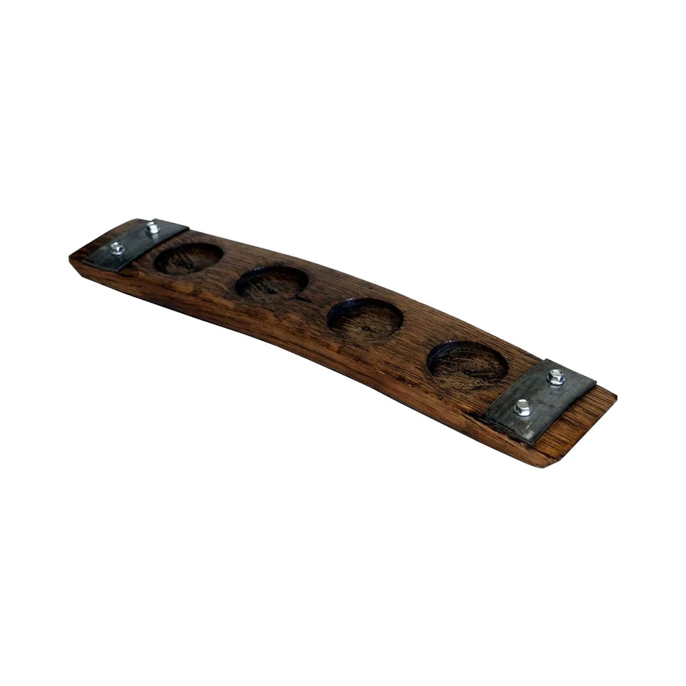 Dark Walnut Wood Modern Design Bar Tools Premium 4-Glencarin Barrel Stave Glass Whiskey Flight Serving Tray