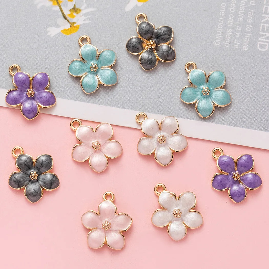 Enamel Charms Cherry Blossom Flower Pendants Gold Plated  for Jewelry Making Bracelet Necklace Earrings Keychain DIY Accessories