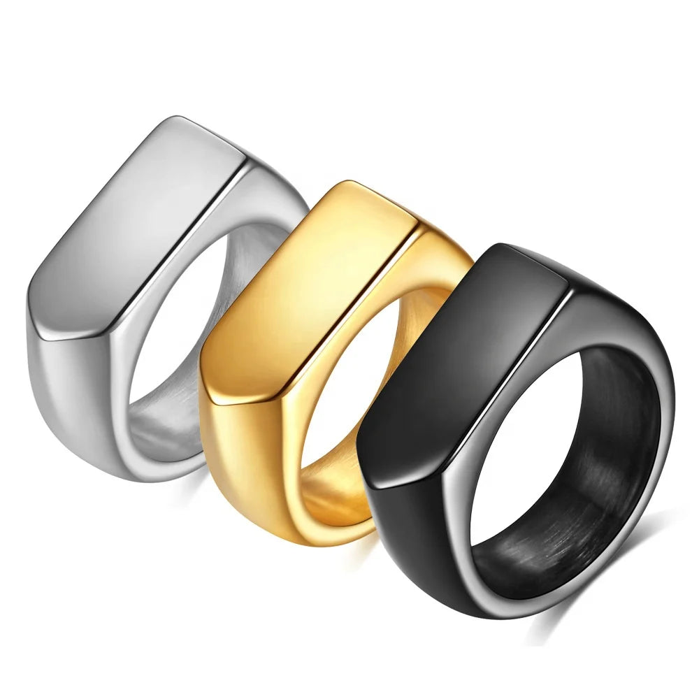 New Personality Simple Glossy Men's Rhombus Ring Three-color Optional Laser logo