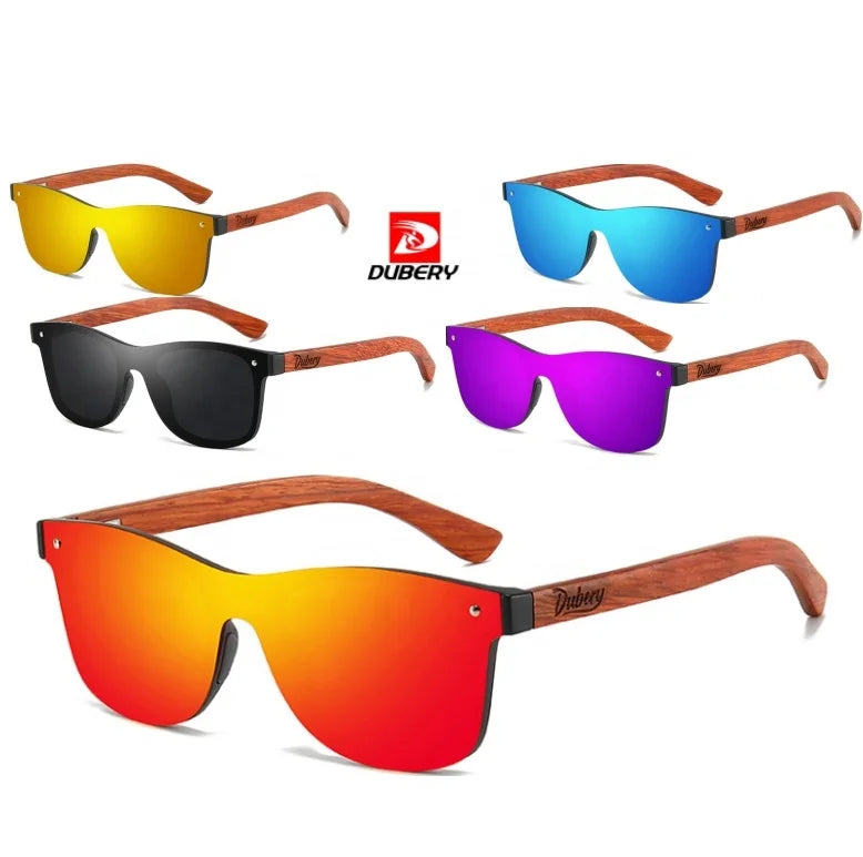 DUBERY 2026 Elegant Unisex Sunglasses Adult Women's Blue Wooden Polarized Sunglasses One Piece Thin Red Fashionable Sun Glasses