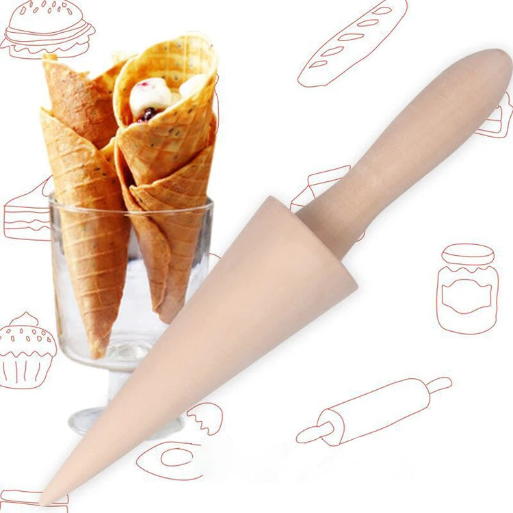 Kitchen Pastry Tools Wooden Pizzelle Roller Ice Cream Cone Mold Krumkake Pastry Tool Waffle Cone Roller