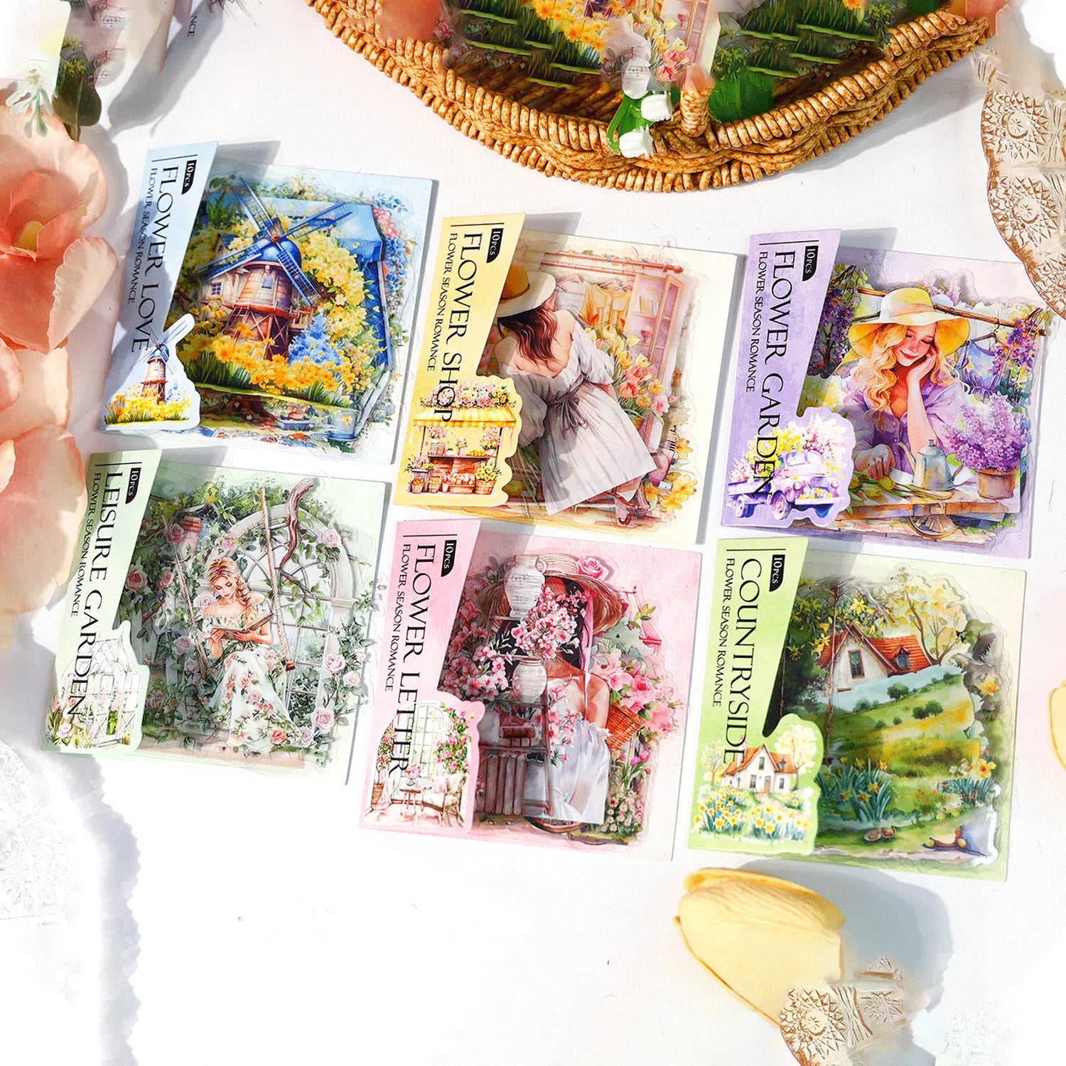 Flower Season Romance Series 10-Piece Decorative Stickers Per Pack Manor Life & Landscaping Theme Material